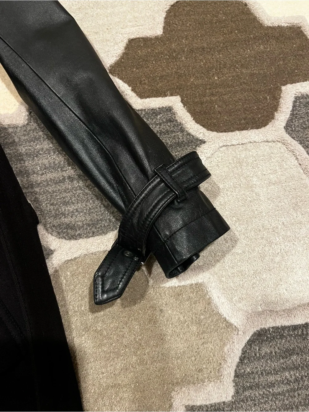 Burberry Black Trench Coat with Leather Sleeves (8) - Picture 3 of 11